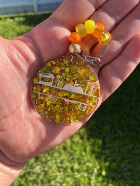 Handmade Yellow Orange Glitter Keychain Card Holder
